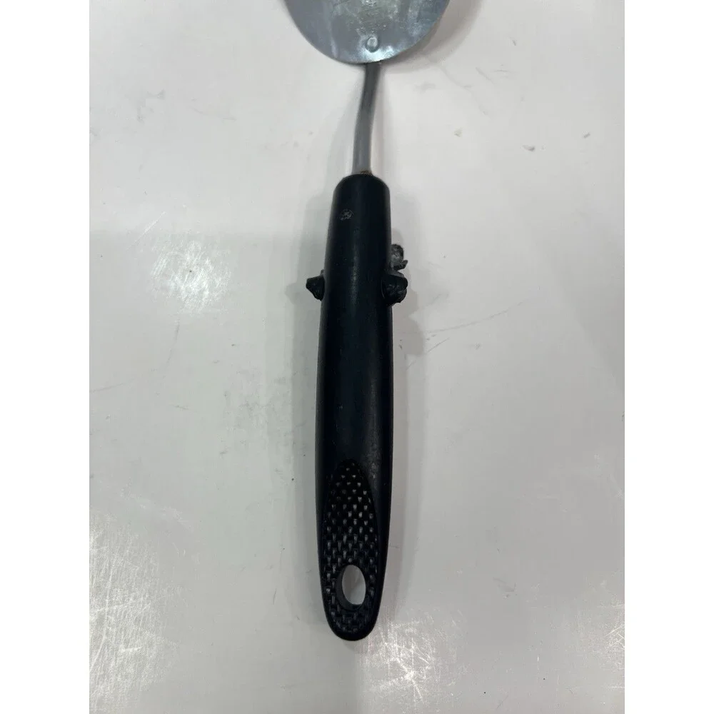 EKCO Spatula Slotted Angled  Chromium Plated Black Handle USA 13” Melt Marks